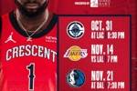 鹈鹕晒NBA杯赛程：11月将先后对阵快船、湖人、独行侠、灰熊